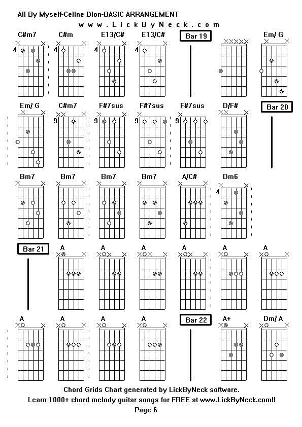 Chord Grids Chart of chord melody fingerstyle guitar song-All By Myself-Celine Dion-BASIC ARRANGEMENT,generated by LickByNeck software.